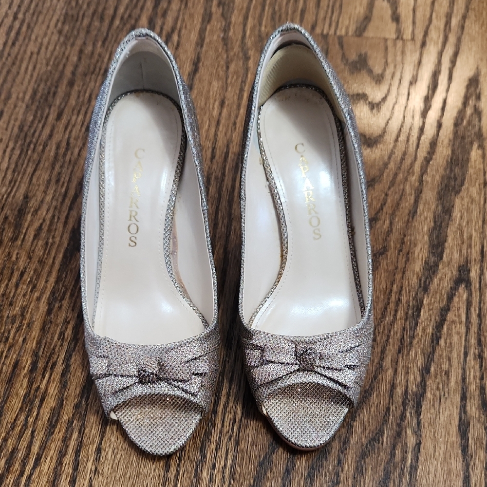 Caparros Women's Silver Peep-Toe Heels